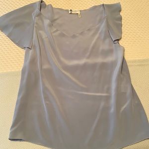 LANVIN Blue Silk Top with asymmetrical sleeves